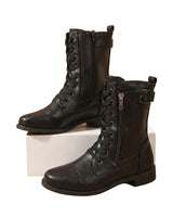 Women’s Lace-Up Mid-Calf Boots with Side Zippers and Buckle-Footwear for women-CaldwellVoss
