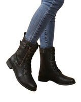 Women’s Lace-Up Mid-Calf Boots with Side Zippers and Buckle-Footwear for women-CaldwellVoss