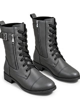 Women’s Lace-Up Mid-Calf Boots with Side Zippers and Buckle-Footwear for women-CaldwellVoss