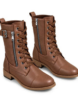 Women’s Lace-Up Mid-Calf Boots with Side Zippers and Buckle-Footwear for women-CaldwellVoss