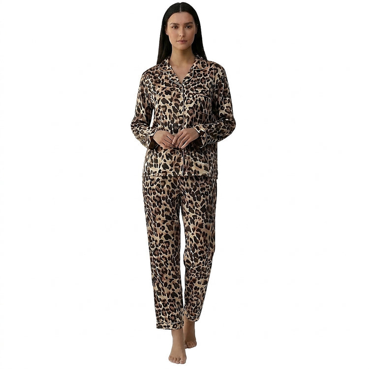 Women’s Leopard Print Button Down Pajama Set-Pajama for women-CaldwellVoss