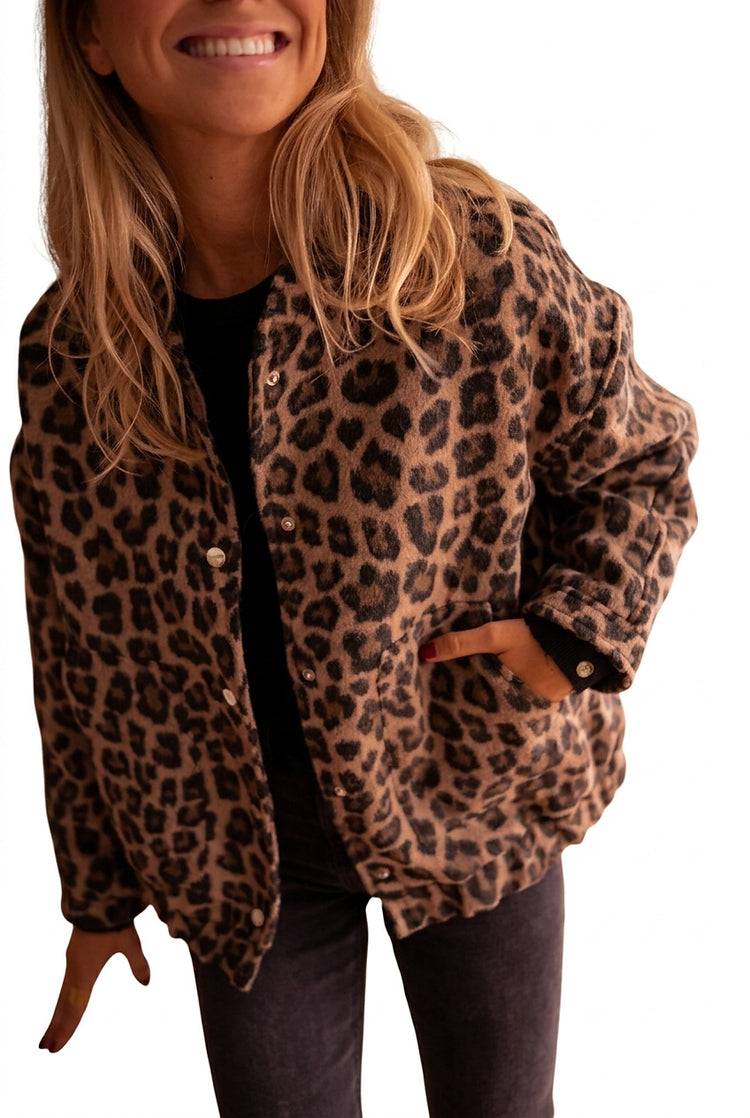 Women’s Leopard Print Snap Button Jacket-Jacket for women-CaldwellVoss