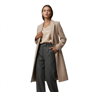 Women’s Long Coat with Notched Lapels and Two Button Closure-Coats for women-CaldwellVoss