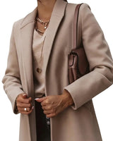 Women’s Long Coat with Notched Lapels and Two Button Closure-Coats for women-CaldwellVoss