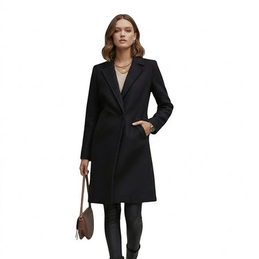 Women’s Long Coat with Notched Lapels and Two Button Closure-Coats for women-CaldwellVoss