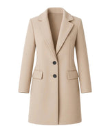 Women’s Long Coat with Notched Lapels and Two Button Closure-Coats for women-CaldwellVoss