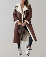 Women’s Long Faux Material Coat with Teddy Lining-Jacket for women-CaldwellVoss