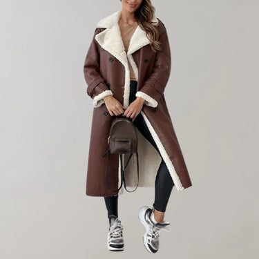 Women’s Long Faux Material Coat with Teddy Lining-Jacket for women-CaldwellVoss
