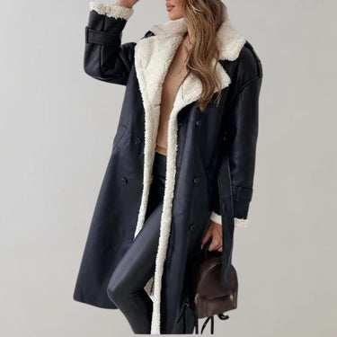 Women’s Long Faux Material Coat with Teddy Lining-Jacket for women-CaldwellVoss
