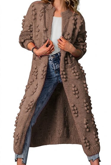 Women’s Long Open-Front Pom-Pom Knit Cardigan-Cardigan for women-CaldwellVoss