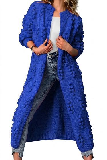 Women’s Long Open-Front Pom-Pom Knit Cardigan-Cardigan for women-CaldwellVoss