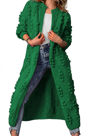 Women’s Long Open-Front Pom-Pom Knit Cardigan-Cardigan for women-CaldwellVoss