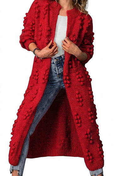 Women’s Long Open-Front Pom-Pom Knit Cardigan-Cardigan for women-CaldwellVoss