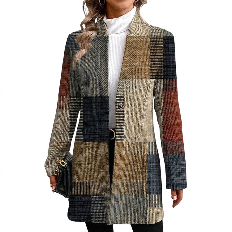 Women’s Long Patchwork Plaid Blazer-Blazers for women-CaldwellVoss
