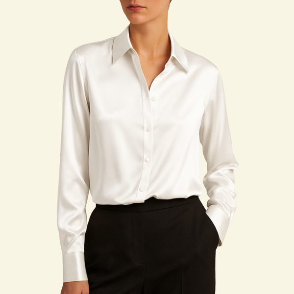 Women’s Long Sleeve Collared Button-Up Blouse with Back Yoke Seam-Shirts for women-CaldwellVoss