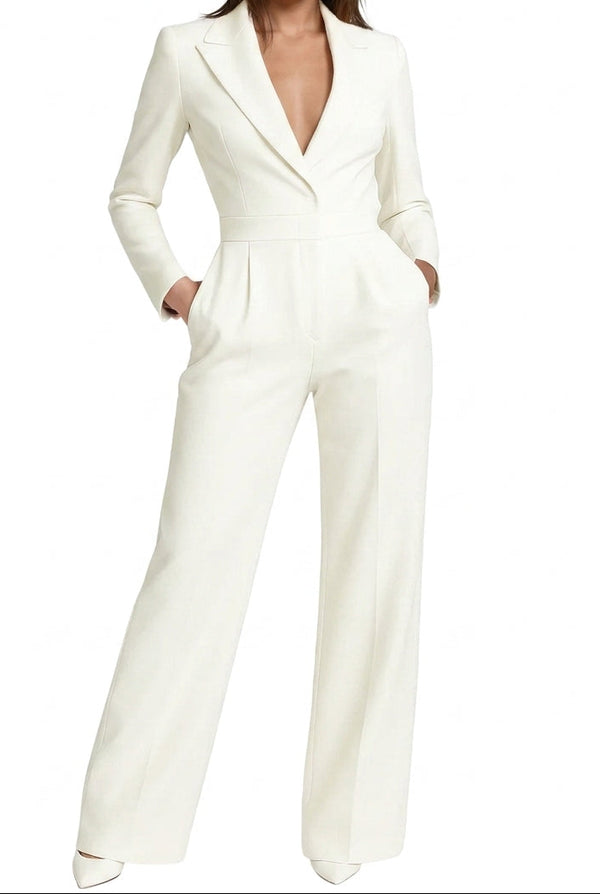 Women's Long Sleeve Notched Lapel Wide Leg Jumpsuit-Jumpsuits for women-CaldwellVoss