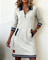 Women’s Long Sleeve Polo Dress with Zipper-Dress-CaldwellVoss
