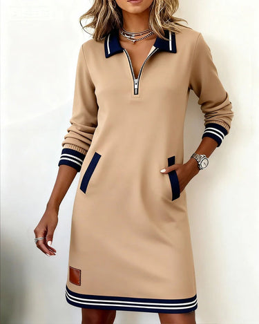 Women’s Long Sleeve Polo Dress with Zipper-Dress-CaldwellVoss