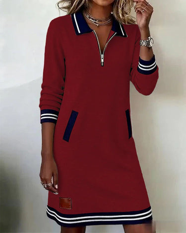 Women’s Long Sleeve Polo Dress with Zipper-Dress-CaldwellVoss