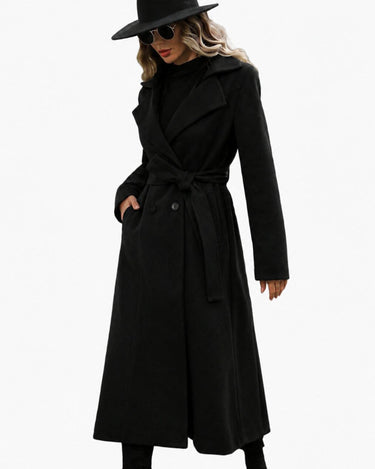 Women’s Long Trench Coat with Belt and Lapel Collar-Coats for women-CaldwellVoss