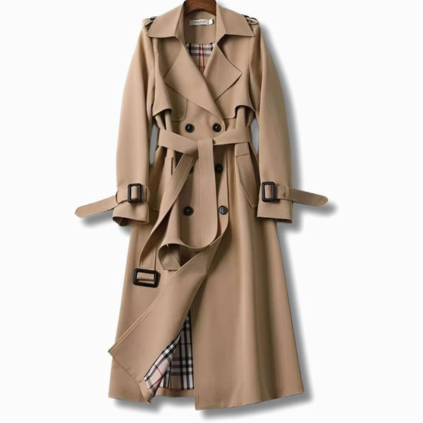Women’s Long Trench Coat with Belt and Plaid Lining-Coats for women-CaldwellVoss