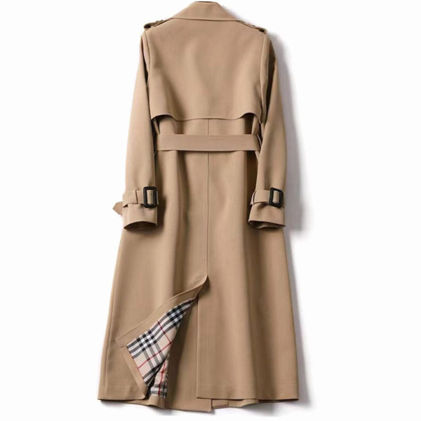 Women’s Long Trench Coat with Belt and Plaid Lining-Coats for women-CaldwellVoss