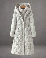 Women’s Longline Hooded Puffer Coat with Geometric Quilting-Coats for women-CaldwellVoss