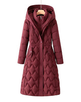 Women’s Longline Hooded Puffer Coat with Geometric Quilting-Coats for women-CaldwellVoss