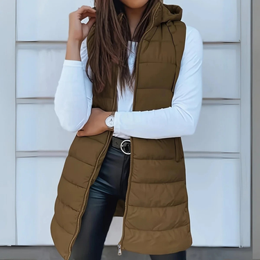 Women’s Longline Puffer Vest with Hood-Vest for women-CaldwellVoss