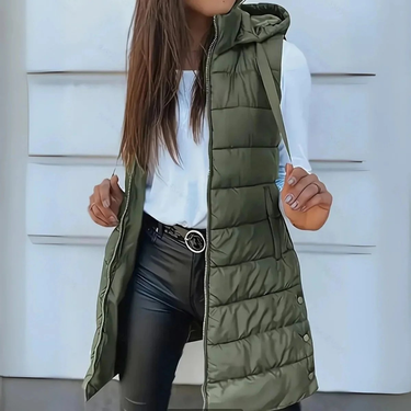 Women’s Longline Puffer Vest with Hood-Vest for women-CaldwellVoss