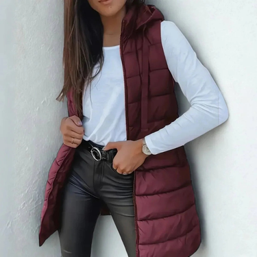 Women’s Longline Puffer Vest with Hood-Vest for women-CaldwellVoss