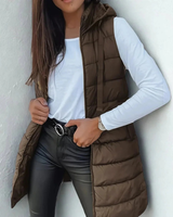 Women’s Longline Puffer Vest with Hood-Vest for women-CaldwellVoss