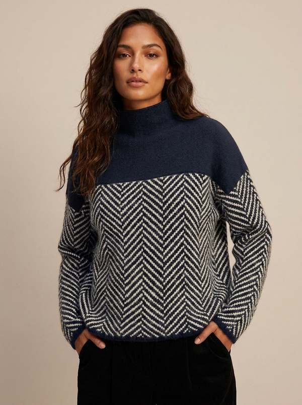Women’s Mock Neck Chevron Pattern Knit Sweater-Sweaters for Women-CaldwellVoss