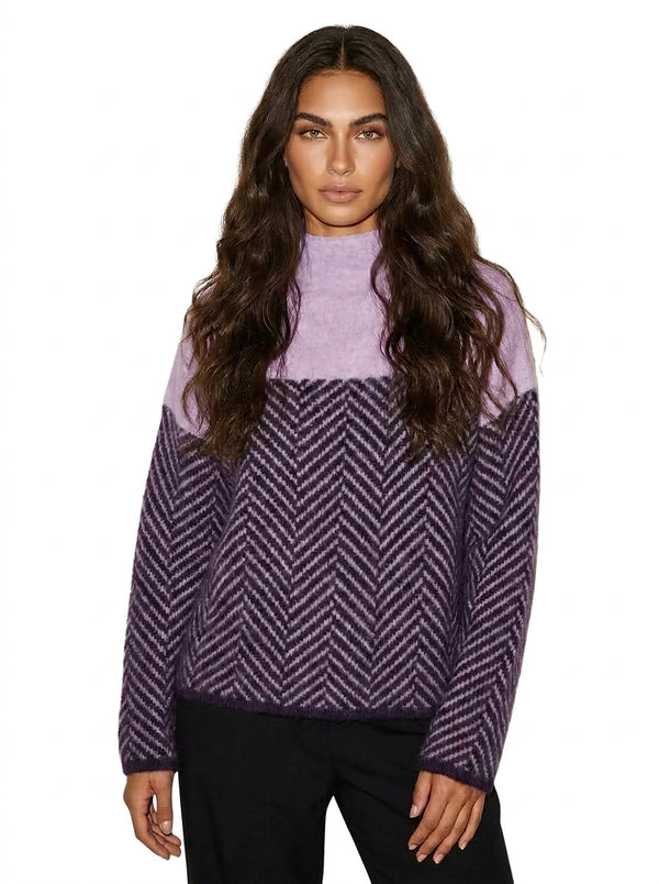Women’s Mock Neck Chevron Pattern Knit Sweater-Sweaters for Women-CaldwellVoss