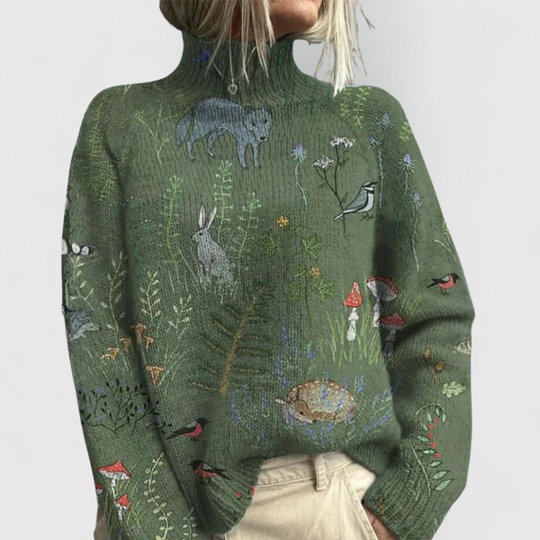 Women’s Mock Neck Floral Print Knit Sweater-Sweaters for Women-CaldwellVoss