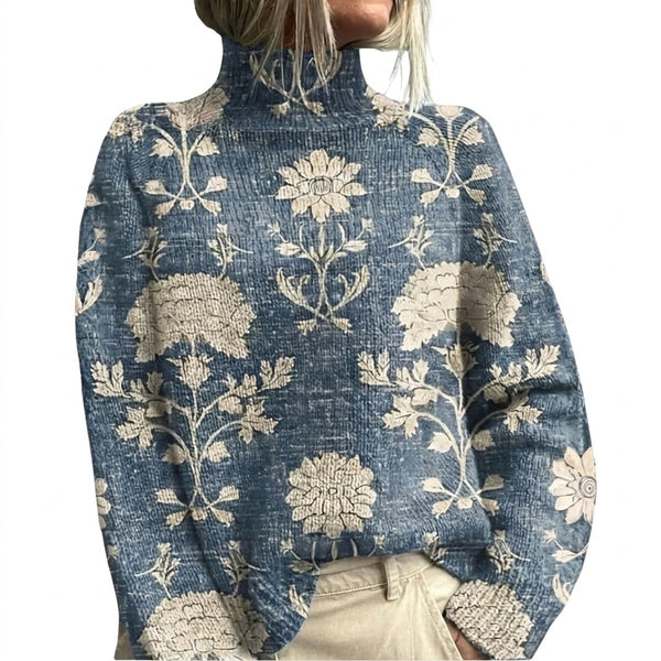 Women’s Mock Neck Floral Print Knit Sweater-Sweaters for Women-CaldwellVoss