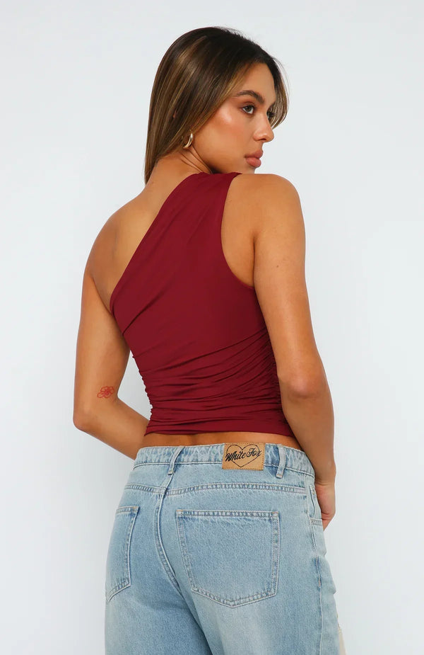 Women's One-Shoulder Ruched Asymmetrical Top-Tops for women-CaldwellVoss