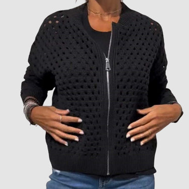 Women’s Open Knit Zip-Up Cardigan-Cardigan for women-CaldwellVoss
