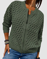 Women’s Open Knit Zip-Up Cardigan-Cardigan for women-CaldwellVoss