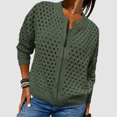Women’s Open Knit Zip-Up Cardigan-Cardigan for women-CaldwellVoss