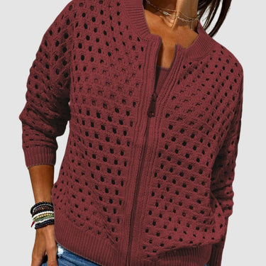 Women’s Open Knit Zip-Up Cardigan-Cardigan for women-CaldwellVoss