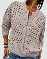 Women’s Open Knit Zip-Up Cardigan-Cardigan for women-CaldwellVoss