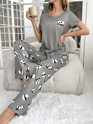 Women’s Panda Print Short Sleeve Pajama Set-Pyjama-CaldwellVoss