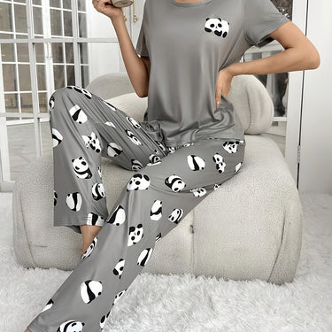 Women’s Panda Print Short Sleeve Pajama Set-Pyjama-CaldwellVoss