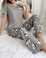 Women’s Panda Print Short Sleeve Pajama Set-Pyjama-CaldwellVoss
