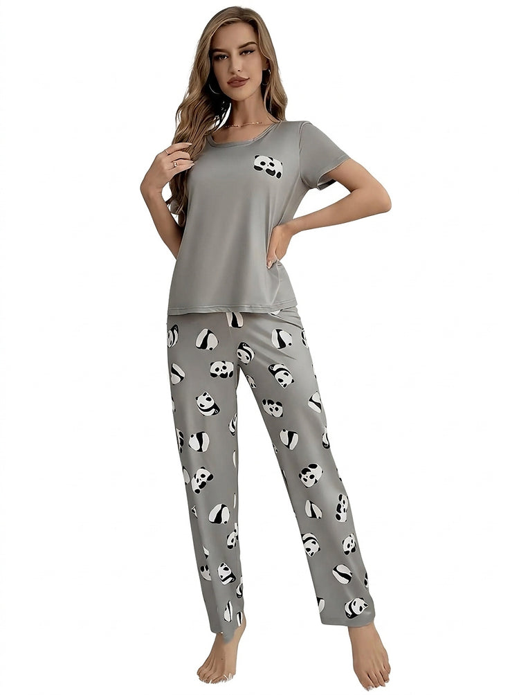 Women’s Panda Print Short Sleeve Pajama Set-Pyjama-CaldwellVoss