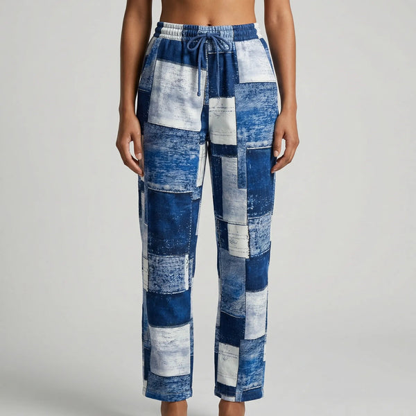 Women’s Patchwork Denim Straight Leg Trousers-Pants for Women-CaldwellVoss