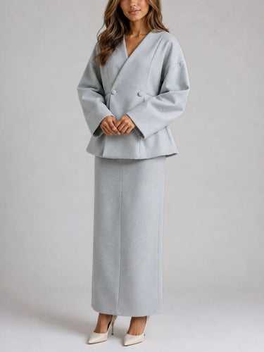 Women’s Peplum Blazer and Maxi Skirt Matching Set-Sets for women-CaldwellVoss