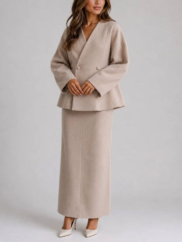 Women’s Peplum Blazer and Maxi Skirt Matching Set-Sets for women-CaldwellVoss