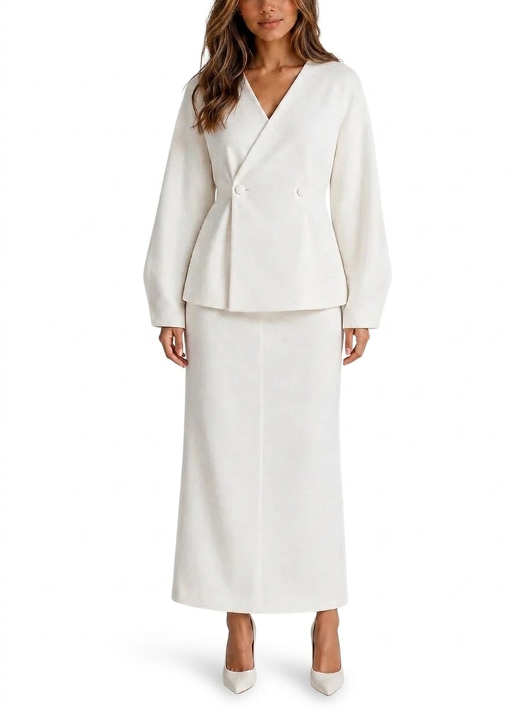 Women’s Peplum Blazer and Maxi Skirt Matching Set-Sets for women-CaldwellVoss